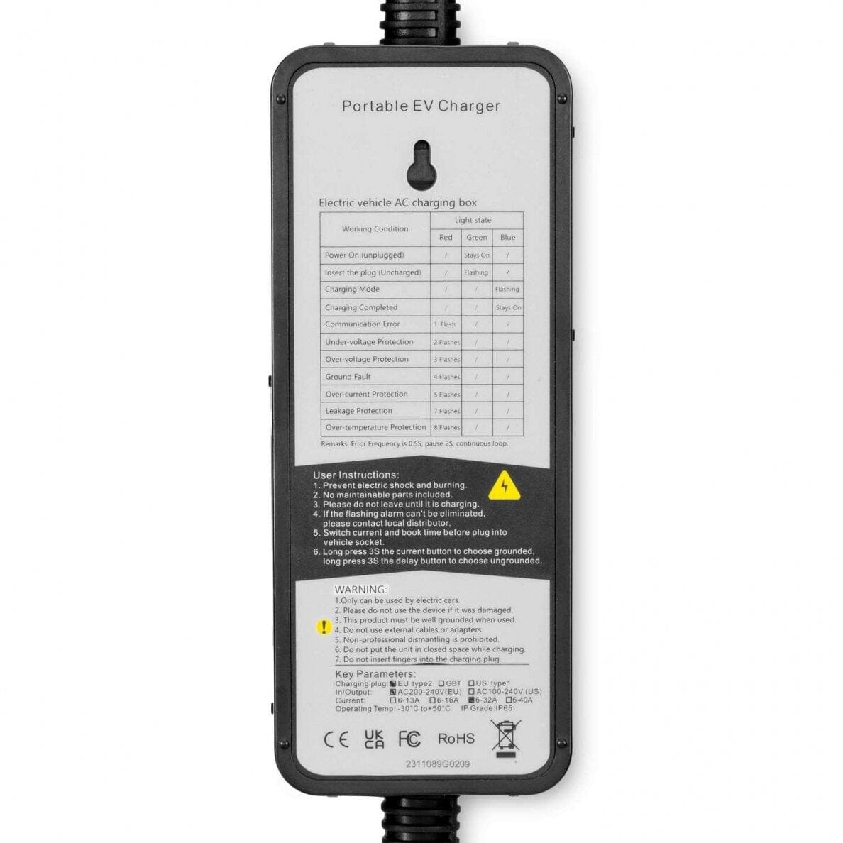 evchargershop Charging cable Charging cable 220V - Type 1, 10m ( 16A, 1 phase 3,6 kW)